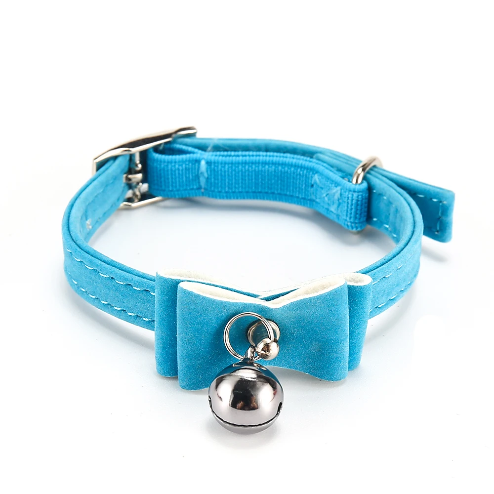 Solid Collar For Cats Necklace Kitten Velvet Cat Collars Bell Adjustable Pink Pet Products Small Collars For Dogs Ca (12)