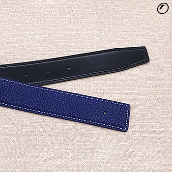 blue black Без пряжки, дизайн, унисекс, для 3,8 см, 4,0 см, два боковых джинсов, качественный мужской ремень из воловьей кожи, натуральная кожа - Цвет: blue black