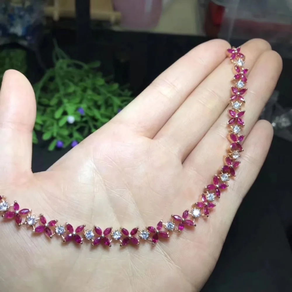 Верность естественно 2*4 мм ruby Браслеты s925 серебро элегантный благородный ювелирных украшений для женщин Свадебные натуральный рубин