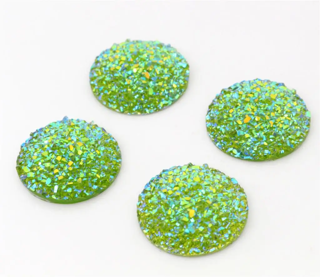 

New Fashion 10pcs 25mm Olive Green AB Colors Natural ore Style Flat back Resin Cabochons For Cameo Base accessories-Z4-35