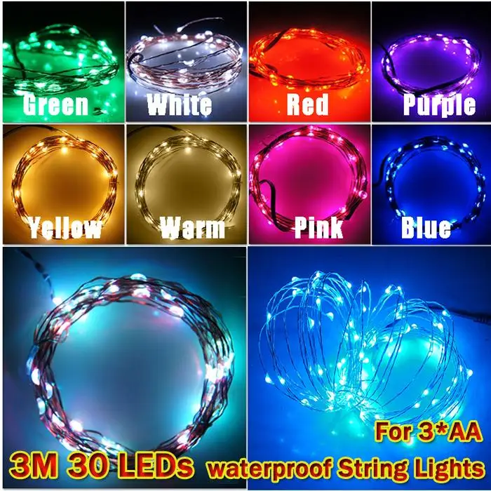 3M Copper Wire LED String Lights Waterproof Holiday LED Strip lighting For Fairy Christmas garland TreeWedding Party Decoration