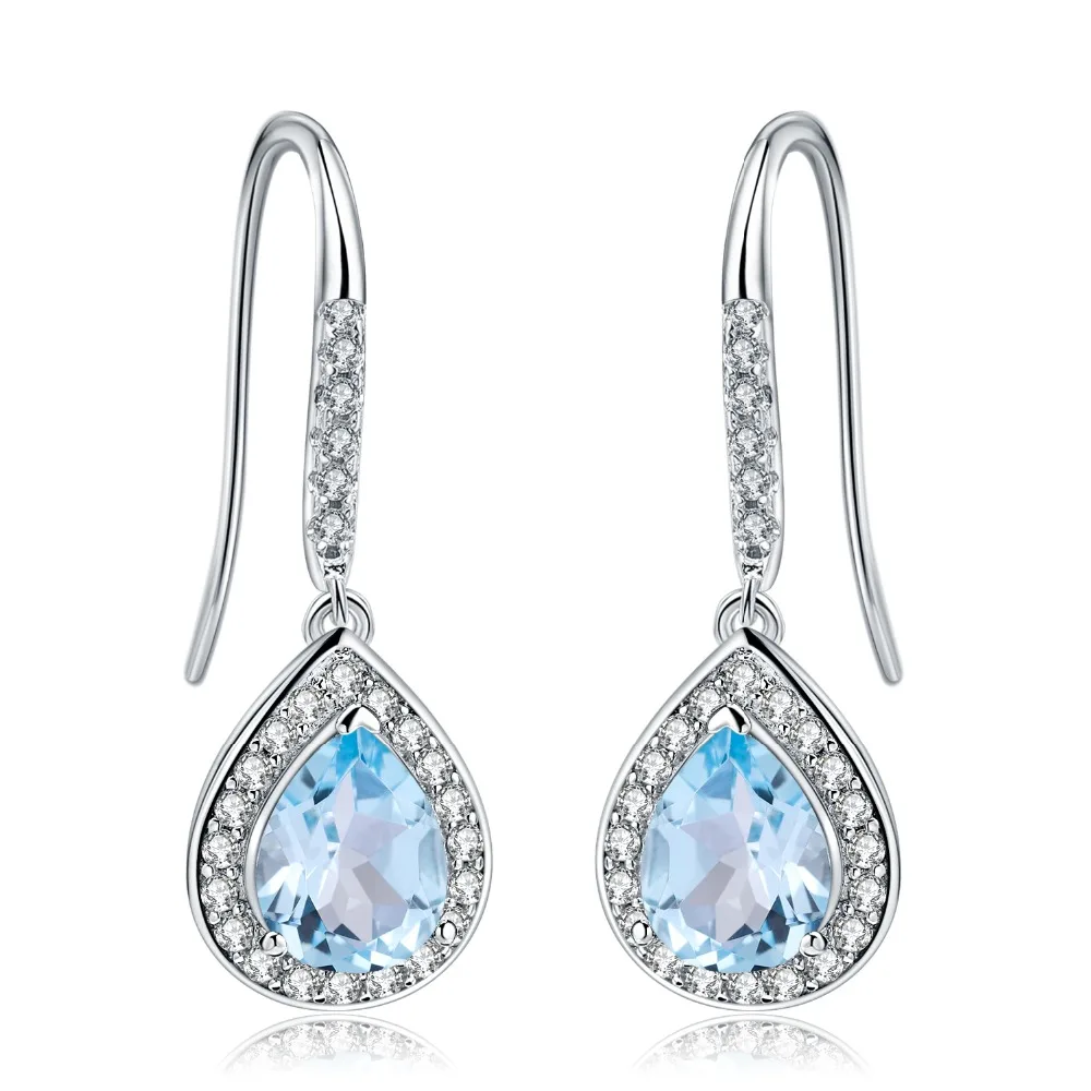 GEM'S балетки 2.17Ct натуральный, небесно-синий топаз серьги 925 пробы серебро Gemstone классический Brincos для Для женщин Fine Jewelry