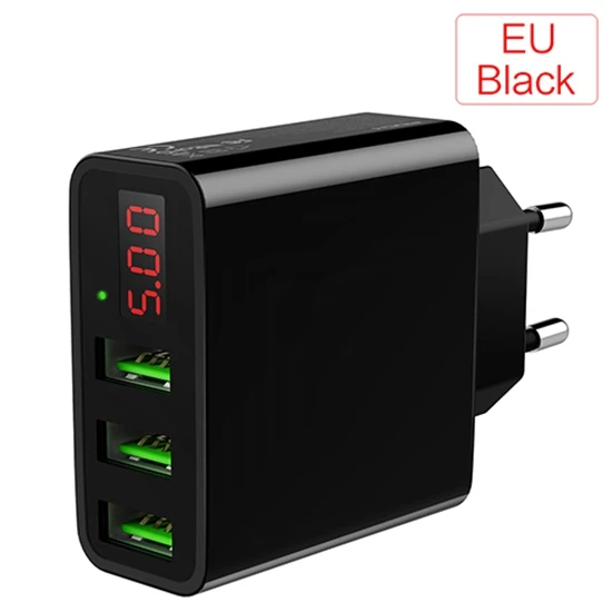 Black YKZ, 3 USB порта, зарядное устройство, адаптер, светодиодный дисплей, штепсельная вилка европейского стандарта, макс. 3.0A, умное быстрое зарядное устройство для мобильных телефонов, зарядное устройство для iPhone iPad Y35 - Тип штекера: Black