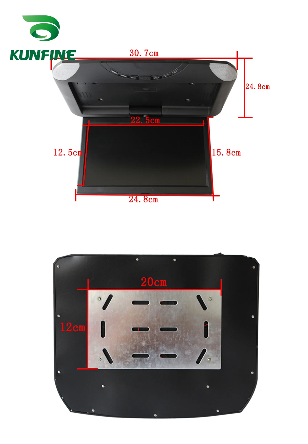 KUNFINE (10 Inch) Car Roof Monitor LCD Flip Down Screen Overhead Multimedia Video Ceiling Roof mount Display (Build in IRFM Transmitter USB ) (6)(1)