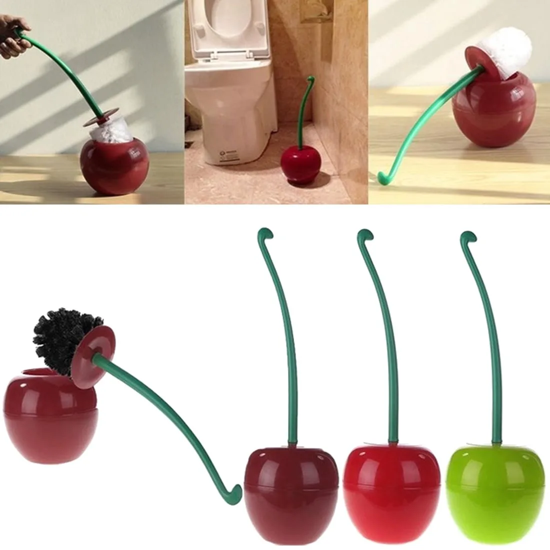 

Cleaning Brushes Set Toilet Brush Creative Cherry Shape Lavatory Cleaning Toilet Brush Head Holders Bathroom Accessories