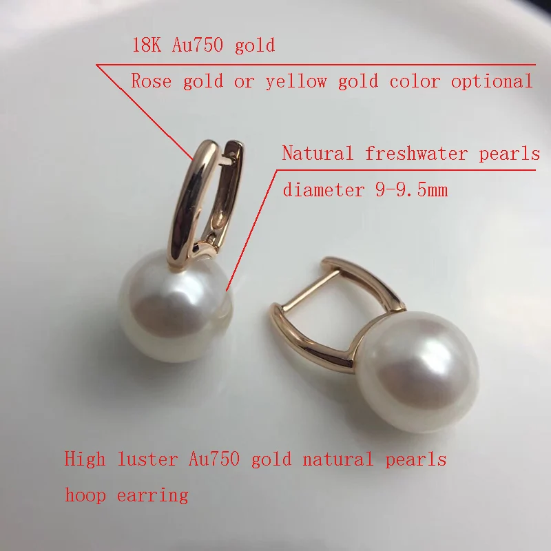 Sinya Au750 Gold Hoop earring with Natural Round 9.5mm pearls fashion design jewelry for women girls Mum 2018 best gift New (2)