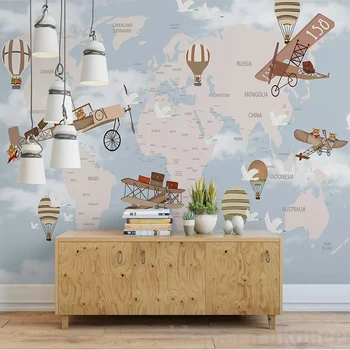 

Custom Murals Non-woven Wallpaper Children's Room Background Mural Retro Hand-painted spaceship Sky Cartoon Theme 3D Wallpaper