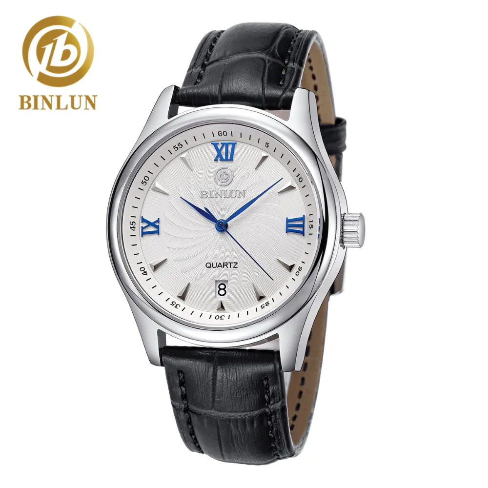 

BINLUN Luxury Super Thin Men Automatic Quartz Watch Simple Rome Dial 100% Cowhide Genuine Leather Quartz Men's Watch Waterproof