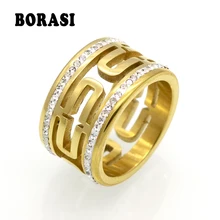 2 ряда линий прозрачные хрустальные ювелирные изделия Модные полые крест кольцо для женщин нержавеющая сталь обручальные кольца
