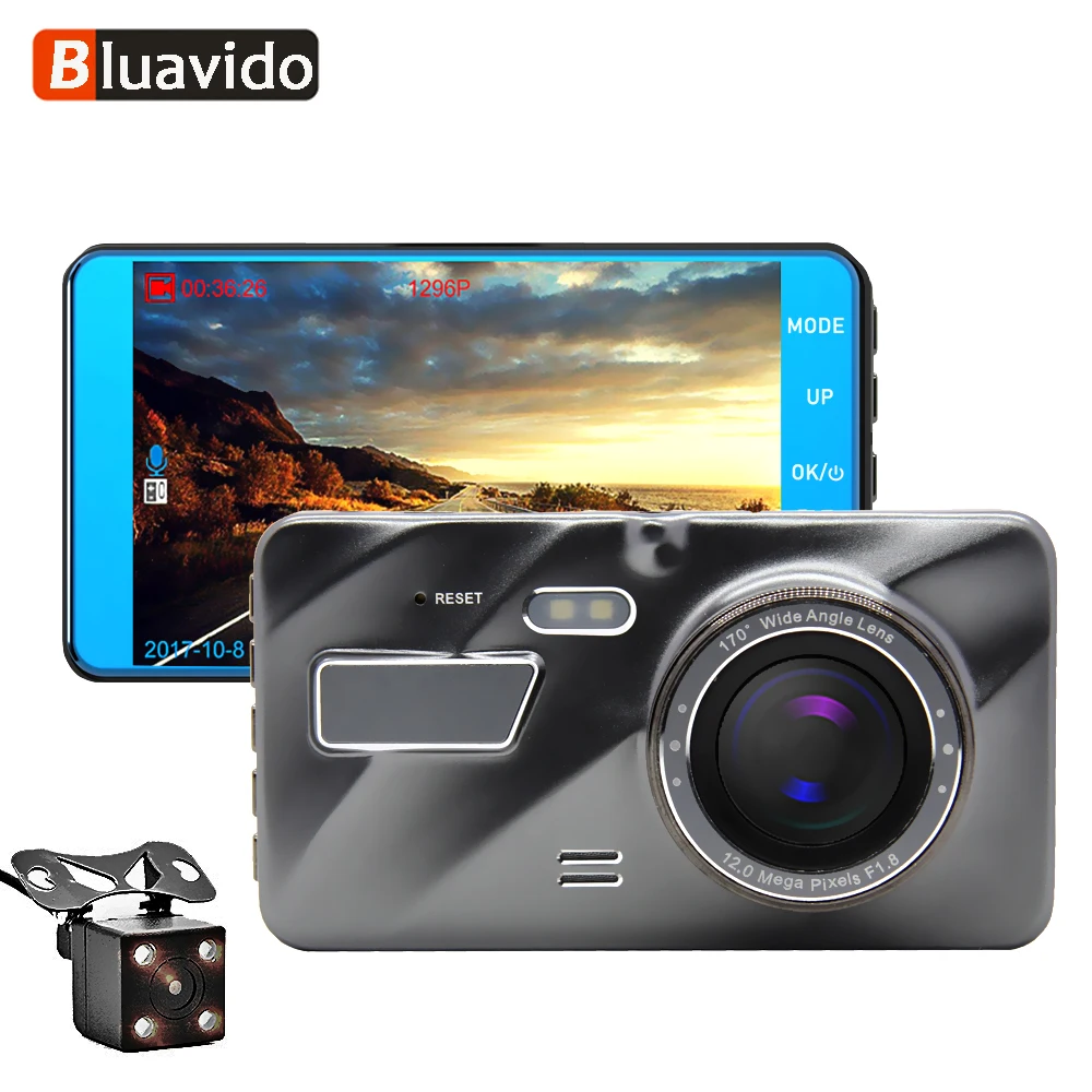 

Bluavido 4 Inch Full HD 1080P Car DVR Camera ADAS Night vision IMX323 sensor Dual Lens Dash Cam 1296P Video Recorder 170 Angle