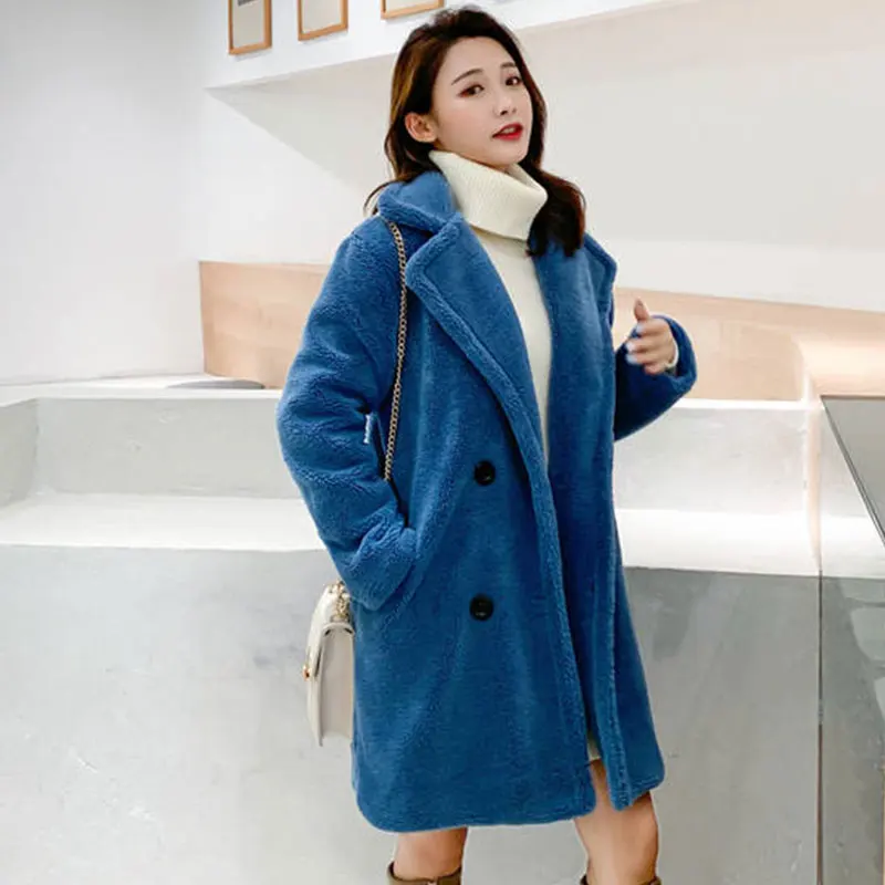 Женское пальто из искусственного меха, зимнее плотное теплое длинное меховое пальто, модные меховые куртки с отворотом, верхняя одежда больших размеров 148