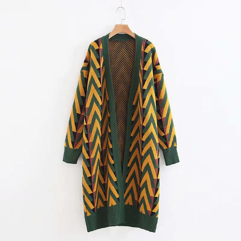 

HSA Women Long Sweater Cardigans 2020 Autumn Winter Long Sweater Jacket Geometric Knit Cardigans Long Overcoat winter coat woman