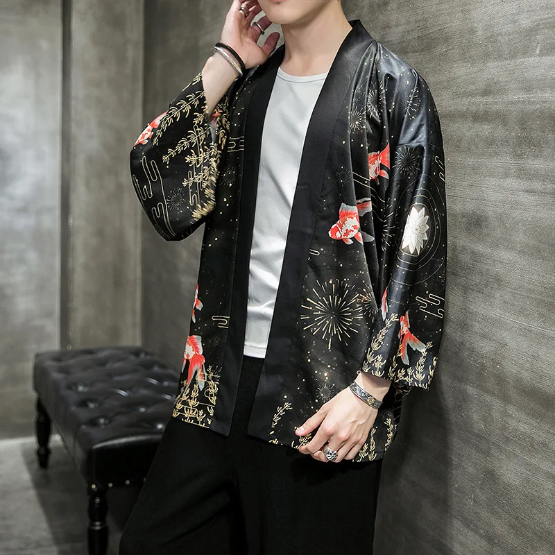 Для мужчин японский стиль китайский принт пальто кардиган юката Винтаж Блузка хараджуку японское традиционное кимоно косплей модные куртки