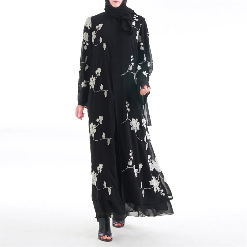 Мусульманское женское платье Турецкая абайя с цветочным принтом Макси кимоно открытая абайя платье из Дубая женские мусульманские платья