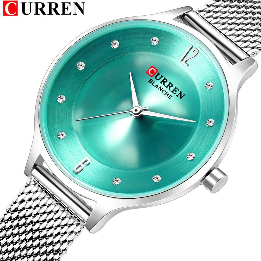 Malha para Mulheres Relógio de Pulso com Banda de Aço Moda Relógios Curren Senhoras Vestido Feminino Bling Strass Dial Relógio