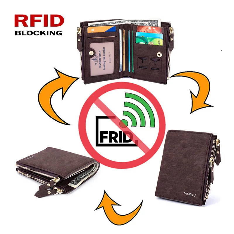 New RFID Blocking Protection Anti-Theft Scan Men Biflod Short Wallet Zipper Coin Case Pouch Casual PU Leather Money Purse Hot