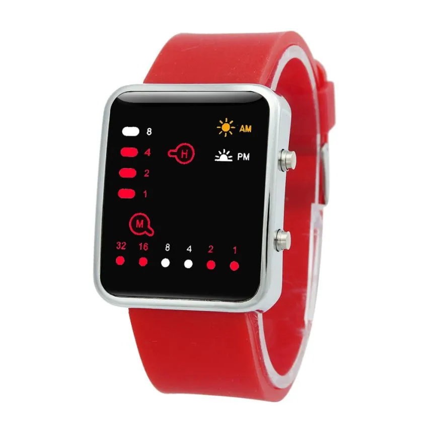 Хит, новые дизайнерские высококачественные женские и мужские цифровые красный светодиодный спортивные часы, Бинарные наручные часы, силиконовые часы, Прямая поставка 605