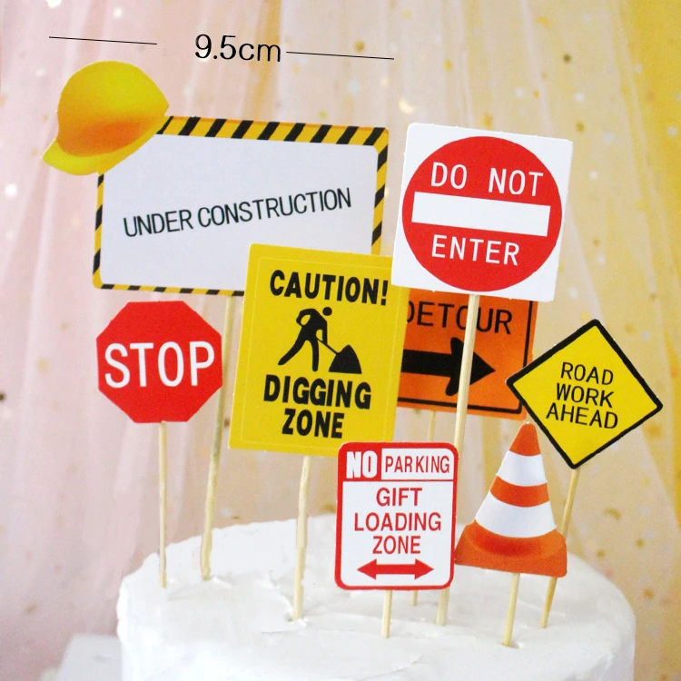 Sous Construction Gateau Topper Camion A Benne Basculante Decoration Construction Panneau De Signalisation Vehicule Voiture Grue Topper Anniversaire Pelle Fete Aliexpress