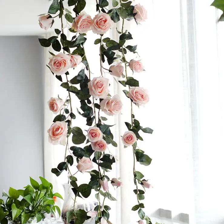 

Artificial Rattan flowers Fake Silk Rose Ivy Hanging Vine Garland for fall Home Wedding decoration Party festival Wreaths 180cm