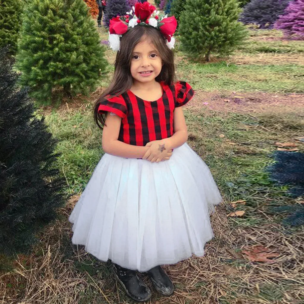 

Fashion Toddler girls Dresses for Kids Baby Girls Summer Dress Plaid Splice Tulle Princess Party Dresses vestidos Dropshipping