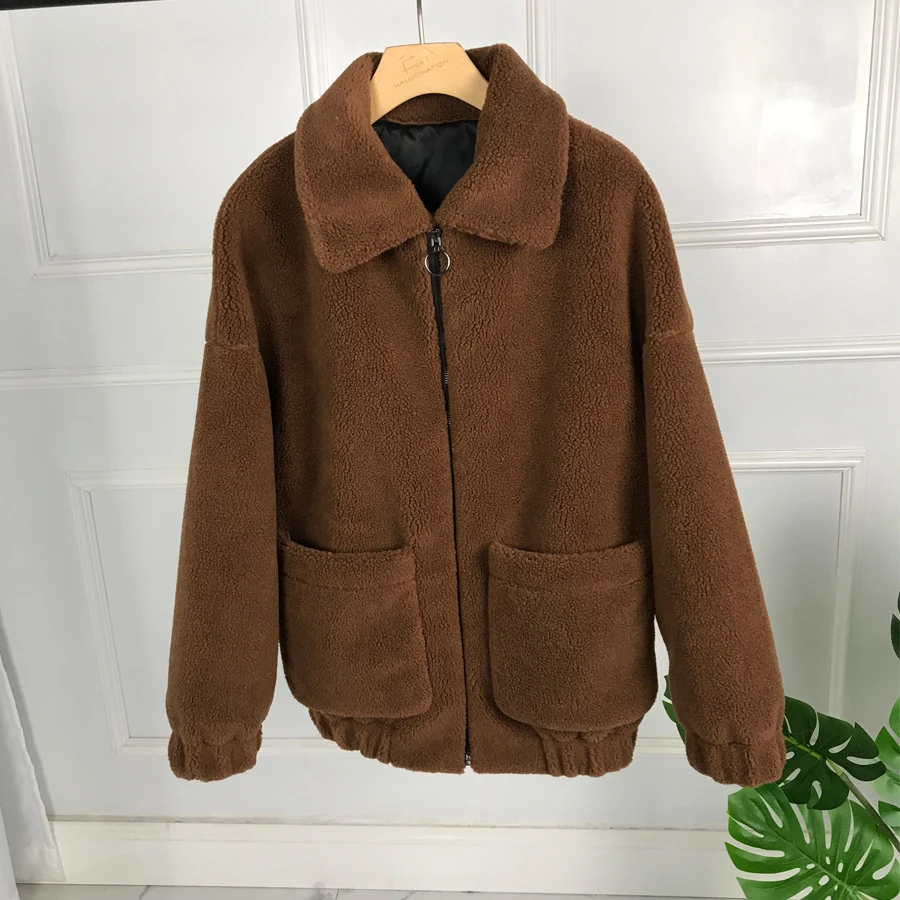 

real Granule Sheep Shearing Coat wool coat with Suede Leather Liner thick warm for winter zipper turn-down collar wool coat