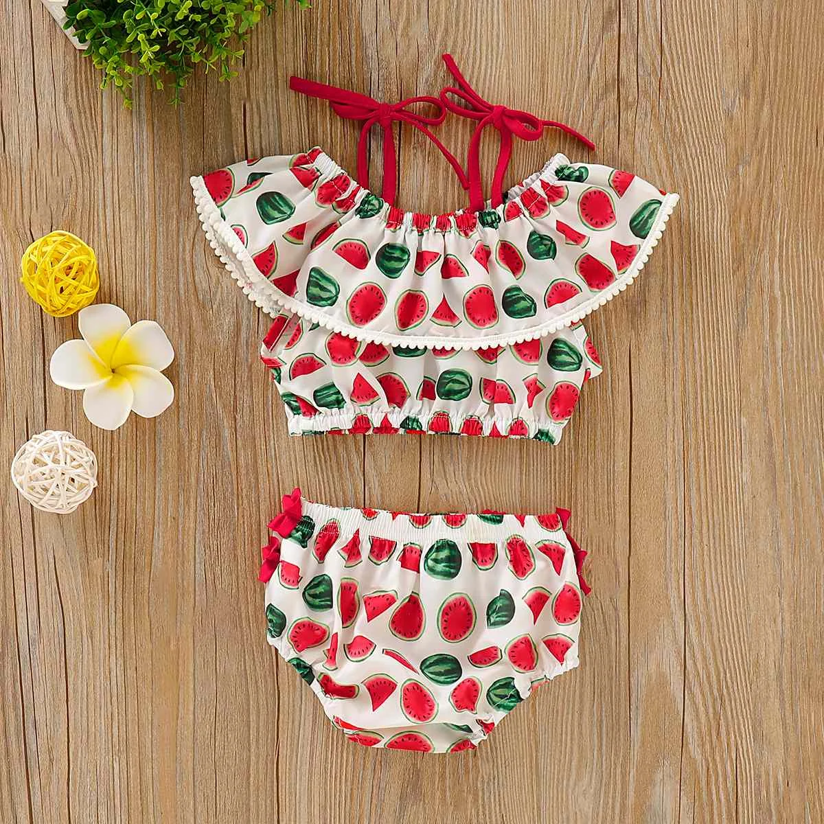 

Watermelon Cotton Printing Suit Belt Printed One-character Shoulder Vest Sleeveless Triangle Trousers Baby's Set Clothing