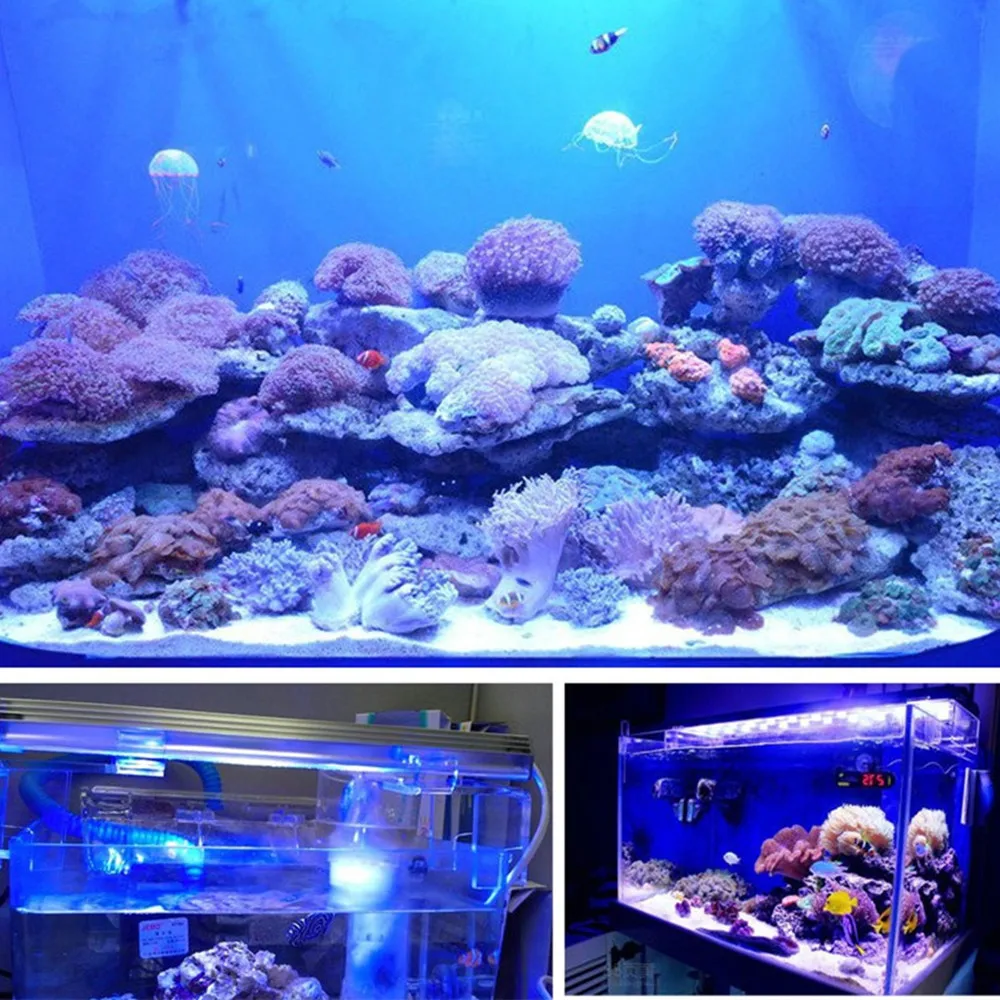 Вилка европейского и американского аквариум светодиодный светильник аквариума белого и синего цвета Водонепроницаемый IP68 5050 SMD светодиодный бар светильник погружной 18 см 28 см 38 см 48 см