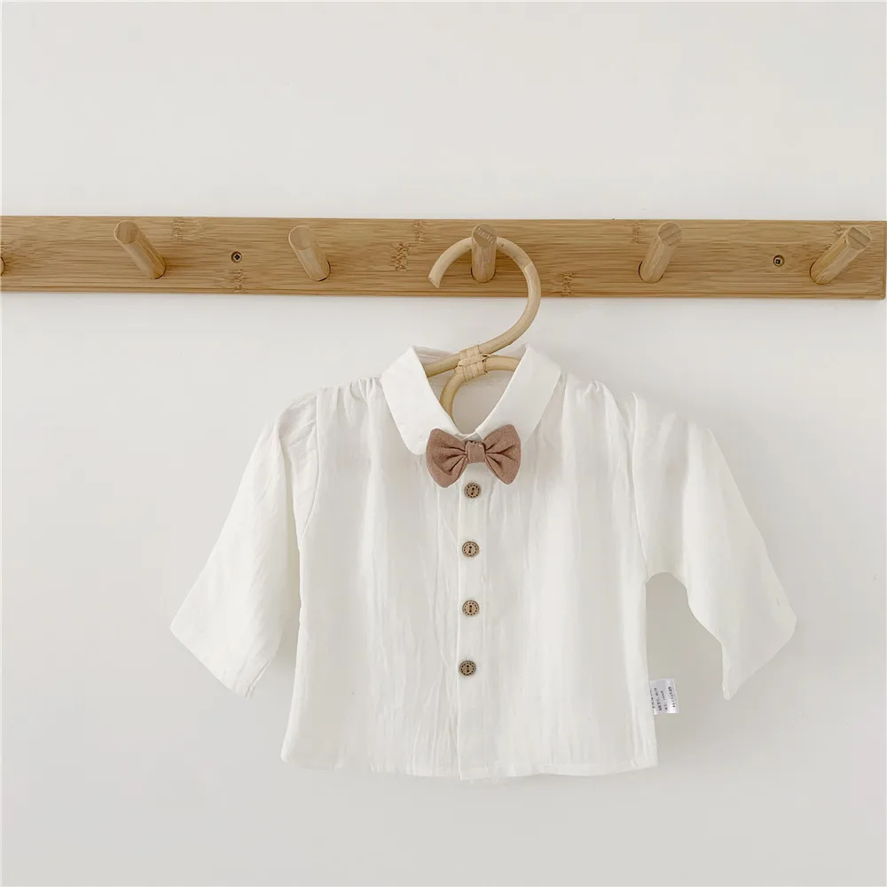 white New Gentleman Long Sleeve Baby Clothes White Girls Shirts Turn-down Collar Baby Girls Shirt Cotton Baby Blouse - Цвет: white