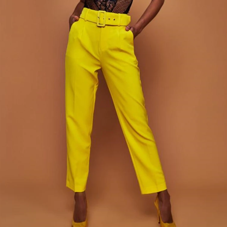 Yellow slacks women's Clearance
