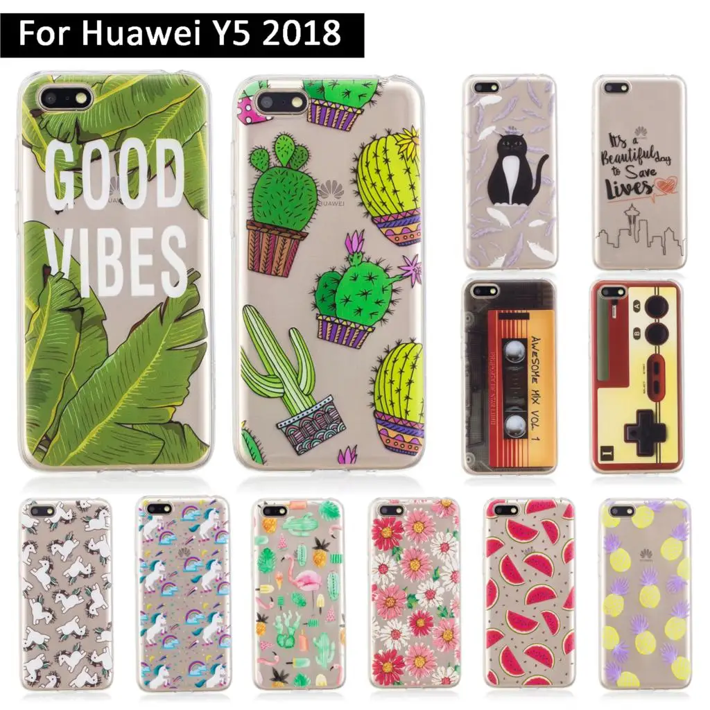 Newest 2019 Fashion Case For Huawei Y5 Y 5 2018 Transparent Soft Silicone TPU Cover Mobile Phone Protective Cases Fundas Coque |