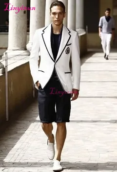 

Linyixun 2018 Latest Coat Pant Designs White Men Suit Short Pant Slim Fit Summer Beach Custom Stylish Simple Men Tuxedo 2 Piece