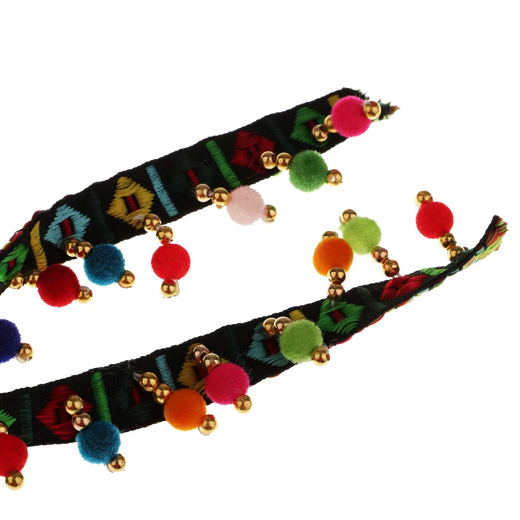 2Pcs Bohemian PomPom Lace Fringe Trim Ribbon DIY Sewing Craft Clothes Decor