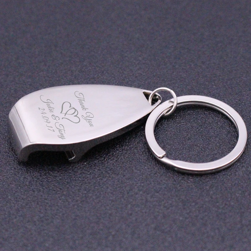 

Personalised Wedding Favour Metal Silver Key Chain Bottle Opener Custom Engraved Keyring Bottle Opener Personalized Wedding Gift