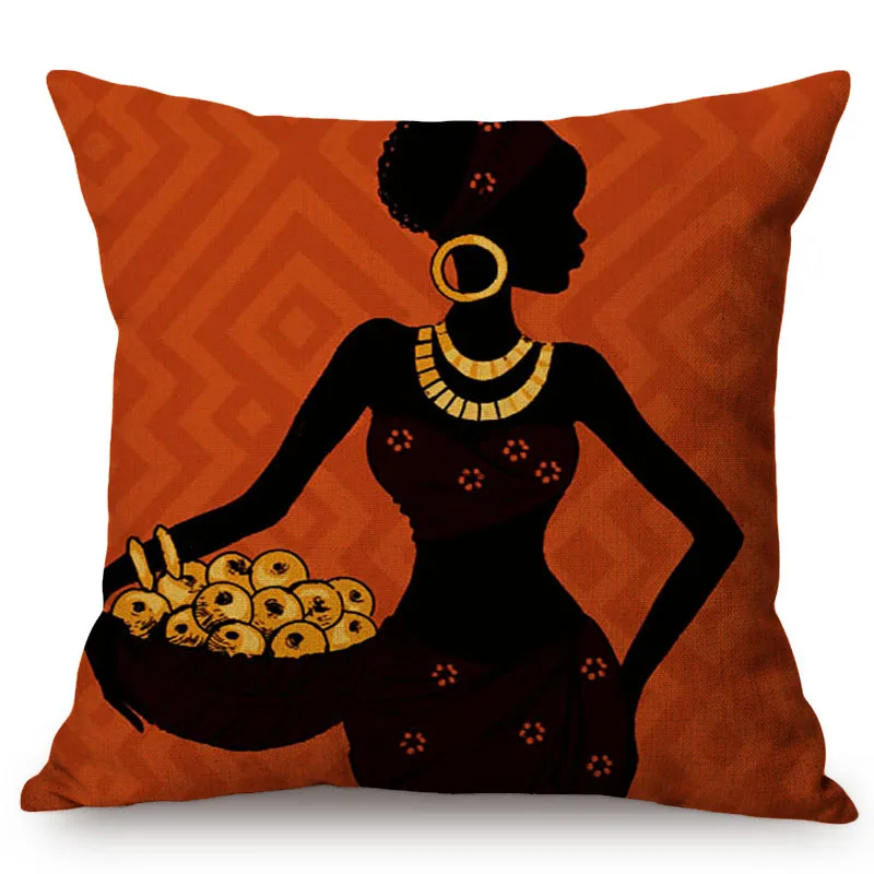18/"Cartoon Fashion African Woman Lady Cushion Covers Linen Throw Pillow Case