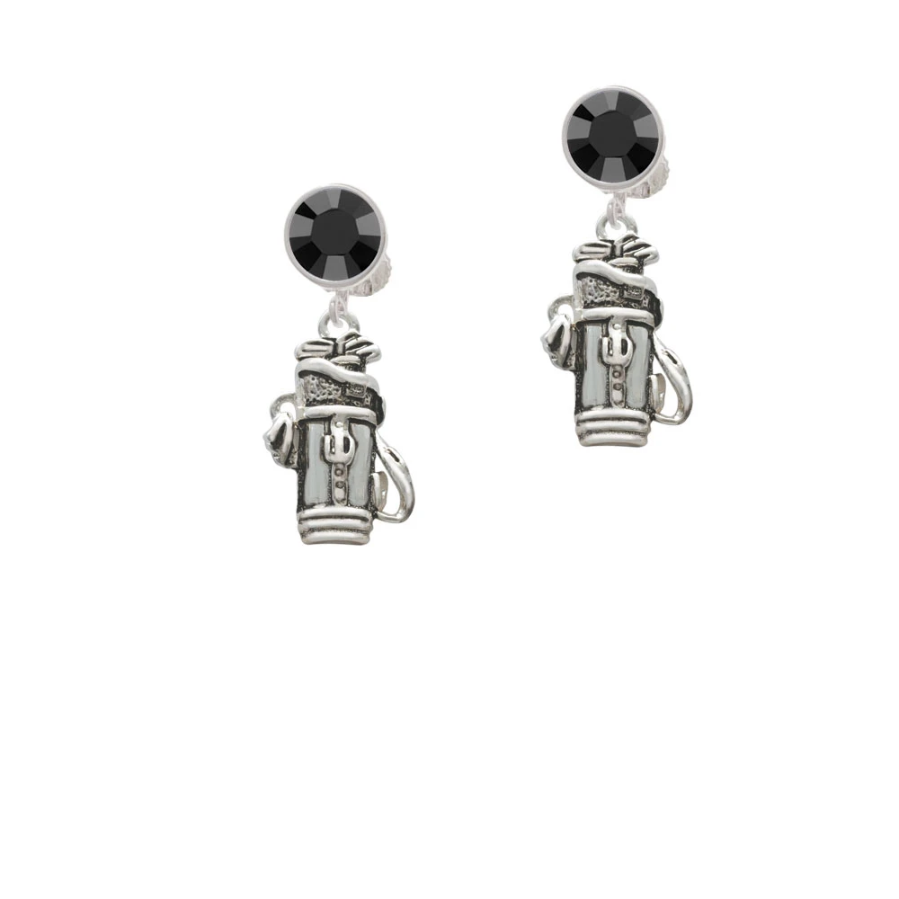 Golf Club Bag Crystal Clip On Earrings (2)