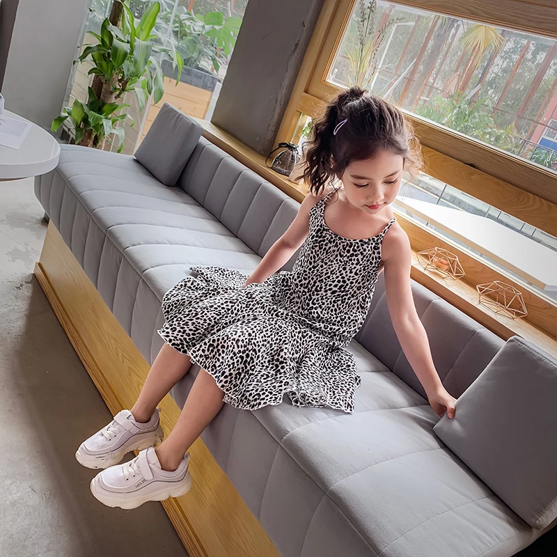

Girl Summer Dress Leopard-print Chiffon Overalls Kids Dresses School Costume 2019 Holiday Sundress For Girls Teenagers Princess