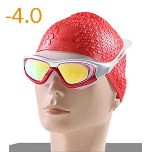 -4.0 Red Silver red Очки для плавания, диоптрий, анти-туман, большая оправа, близорукость, очки для плавания, очки для плавания, оптические, по рецепту, для женщин, мужчин, спортивные очки для плавания, анти-УФ - Цвет: -4.0 Red Silver red