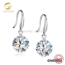 GNE0004 Wholesale Brincos Genuine 925 Sterling Silver Drop Earrings Fashion Jewelry 8mm Cubic Zircon Earrings For Women