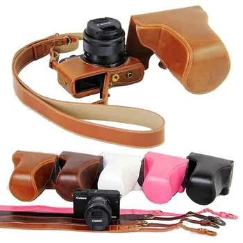 

New Luxury Camera Case Bag For Canon EOS M EOSM EOS M2 EOSM-2 PU Leather Camera Bag With Strap Open battery design