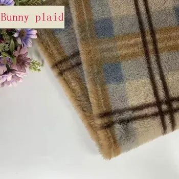 

Spot rabbit hair print Scottish plaid printed plush fabric Small fur printed plaid children's jacket fabric
