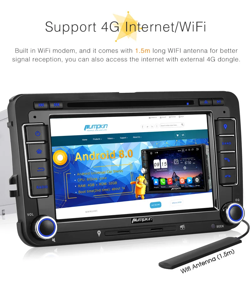 Flash Deal Pumpkin 2 Din 7" Android 8.0 Car DVD Player GPS Car Stereo For VW/Skoda/Passat FM Rds Radio Fast Boot Wifi 4G DAB+OBD2 Headunit 10
