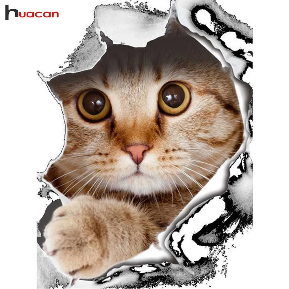 

HUACAN Full Square/Round Drill Diamond Embroidery Animals Mosaic Cross Stitch 5D DIY Diamond Painting Cat Decoration Home