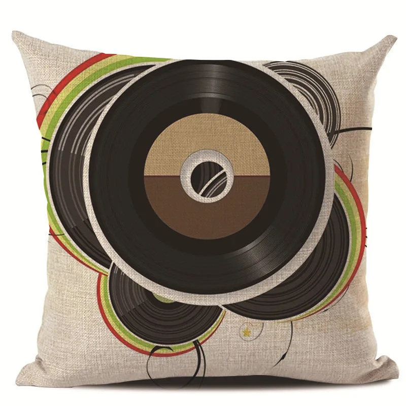 Circle Printed Musical Elements Cushion Cover 45x45cm Linen Geometric Throw Pillow Covers Lines Pillowcase Cushions Home Decor