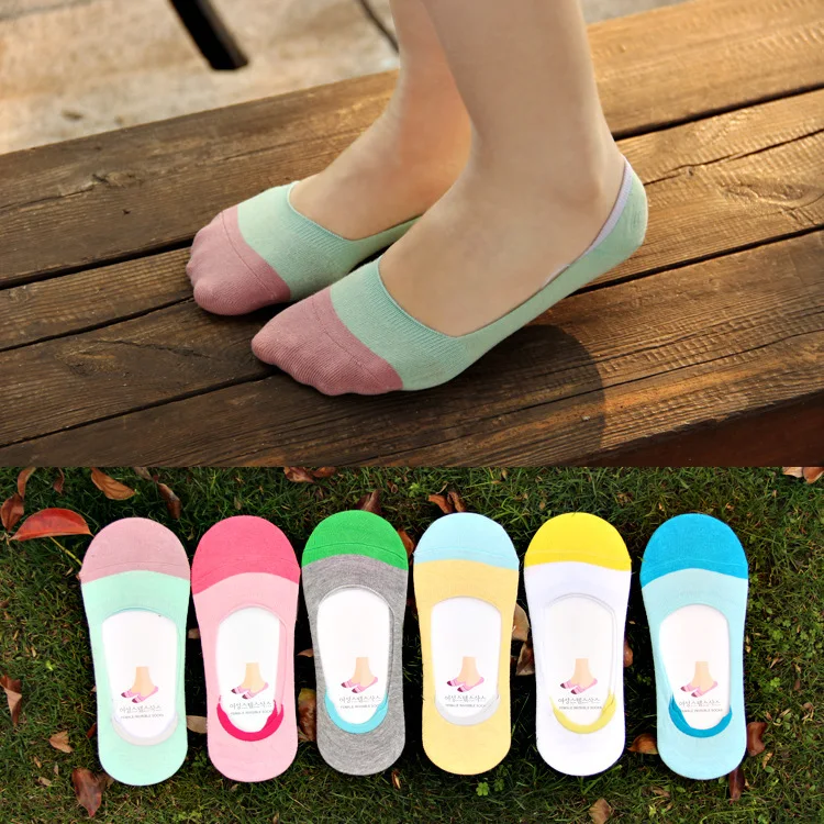 2016 10pieces=5pair NEW Ms summer ankle socks women candy color silicone antiskid invisible socks Cotton socks Japanese