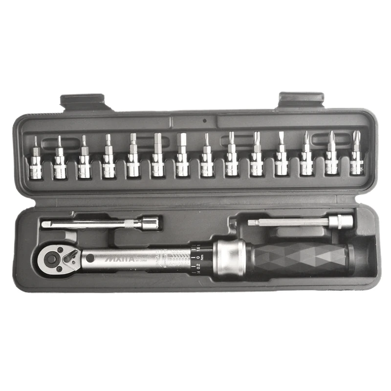 

Mxita High Precision Industrial 17Pcs Set 1/4 Dr 1-25Nm Preset Torque Wrench Bicycle Tool Kits Bike Repair Spanner Torque Wren