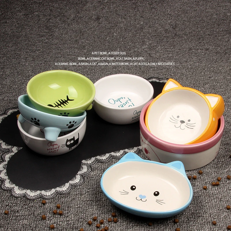 

Cute Baby Cat Bowl Pet Food Utensils Cartoon Water Bowls Pupply Bowls Ceramic Eating Drinking Bowl Cat Dog Universal Feeders
