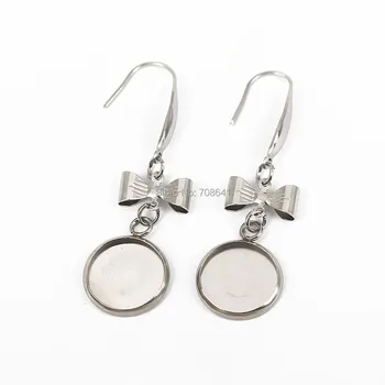 

Stainless Steel Clip Hook Earrings Settings Round Smooth Bezel Resin Cabochons Base Bowknot Ear Wire Earrings post Findings DIY