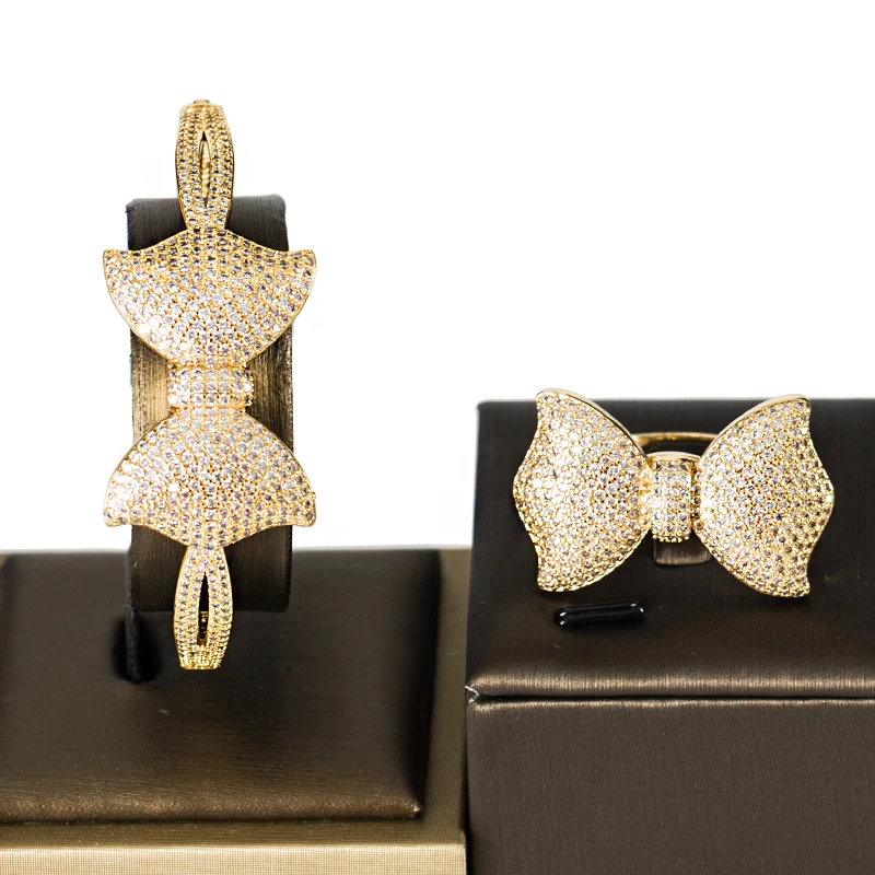 

LANFLORA luxury cubic zirconia dubai jewelry set butterfly bangle ring set 4 colors