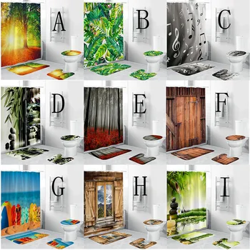 

Southeast Asia Tropical plant style pattern Bathroom shower curtain Mats Non-Slip Pedestal Rug Lid Toilet Cover Bath Mat Set