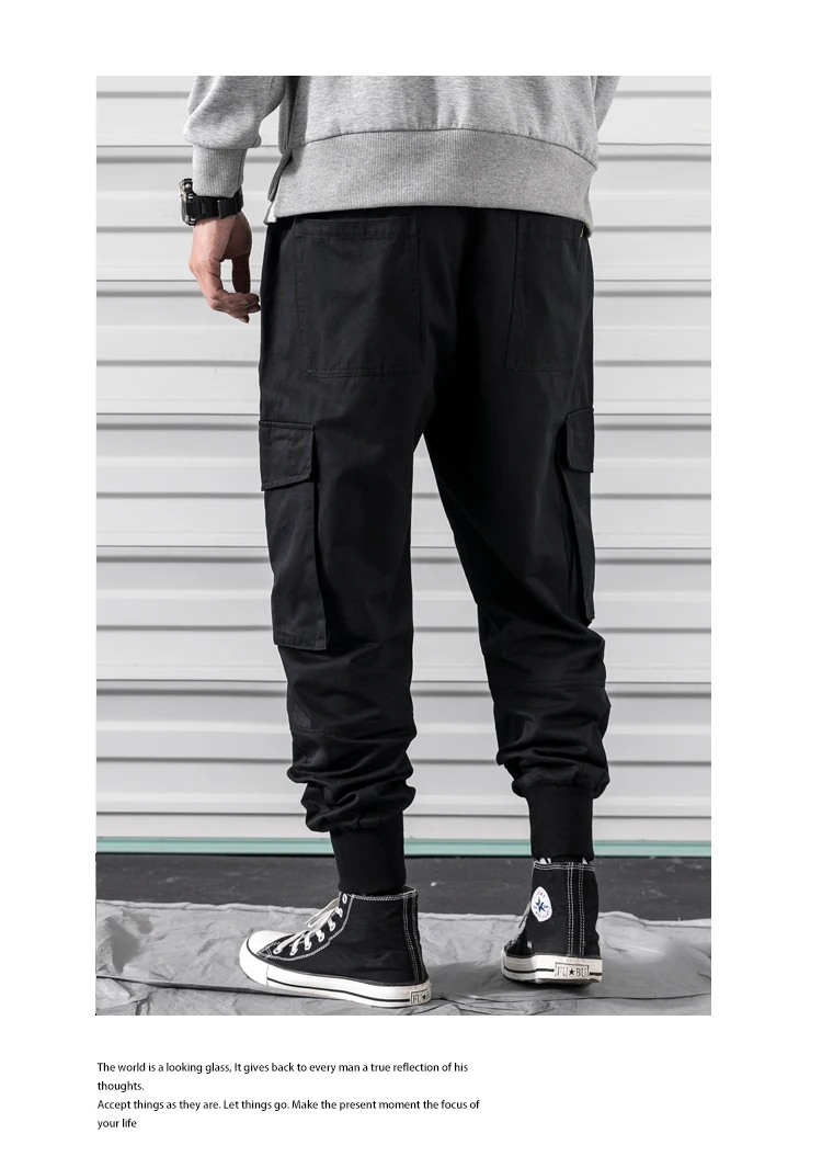 joggers calças laranja preto muitos bolsos calças